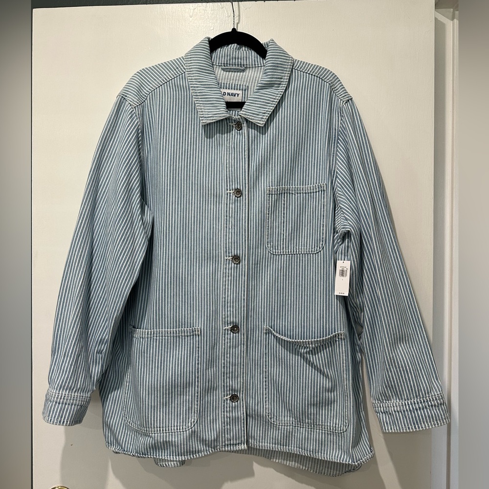 Old Navy Railroad Stripe Shacket NWT